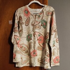 Alfred Dunner Floral Paisley Blouse - Cream, Pink, Green
